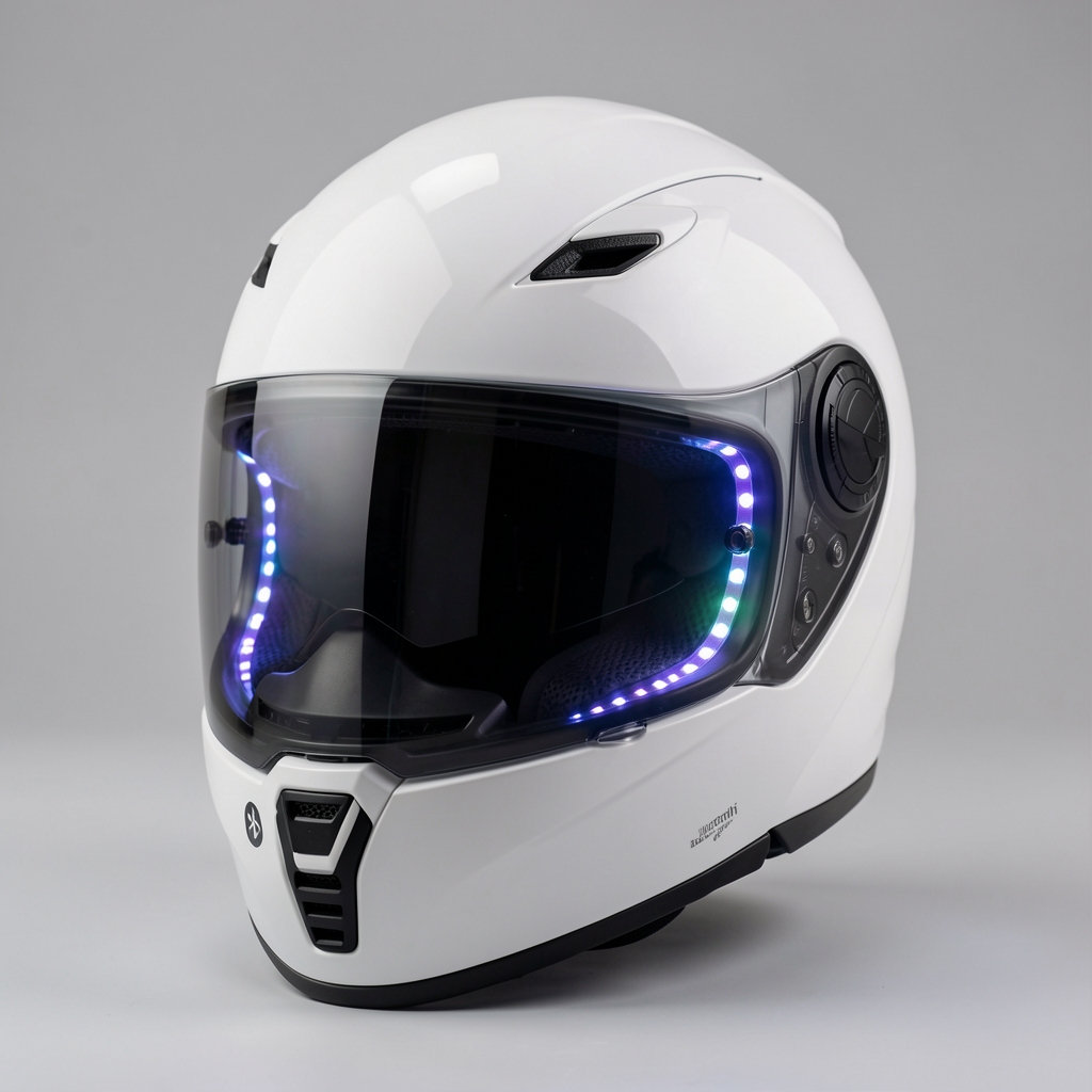 Cască smart Lumos Ultra albă cu semnalizare LED integrată, frânare automată și conectivitate Bluetooth, design aerodinamic
