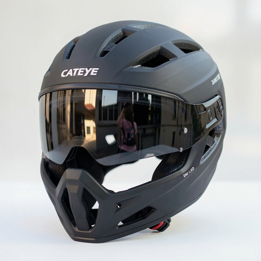 Cască de protecție ciclism urban Smart LED Cateye, negru, vizieră integrată, certificare EN 1078
