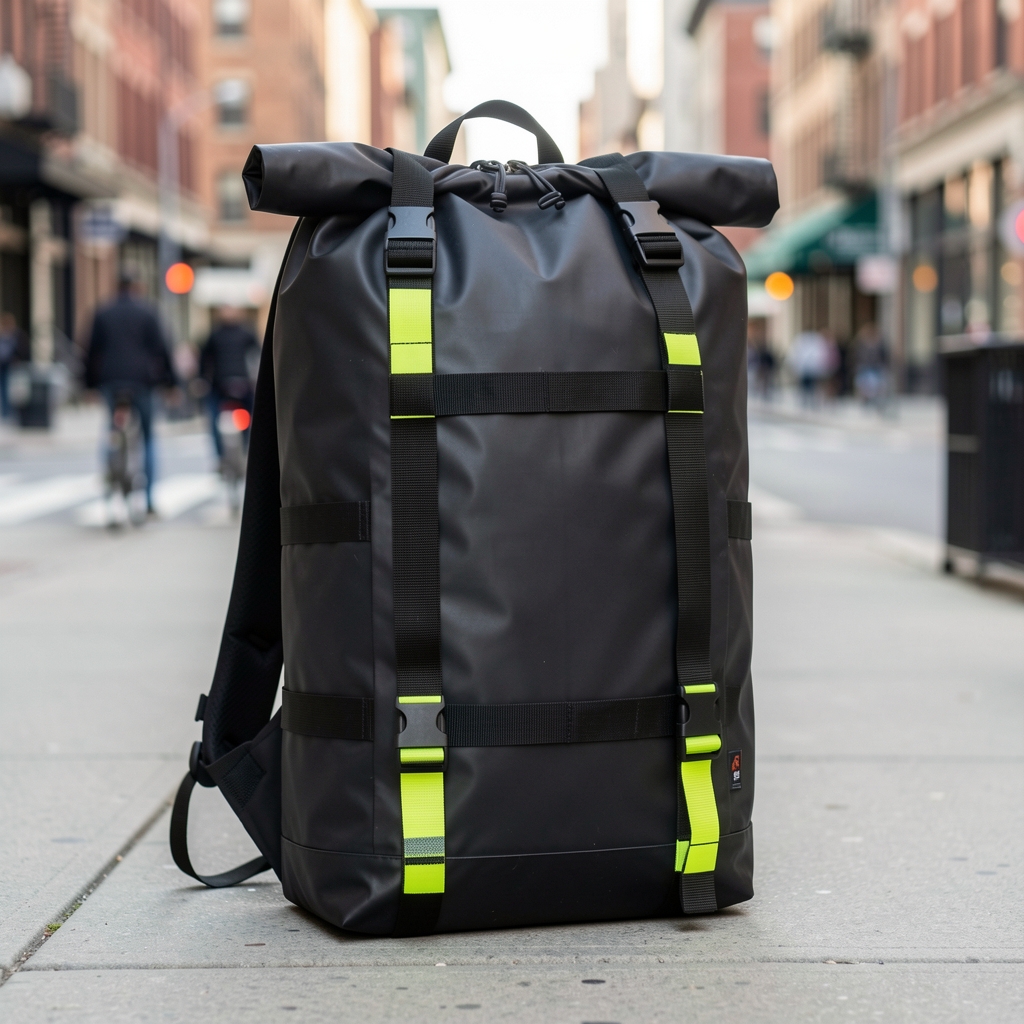 Rucsac impermeabil Chrome Urban Ex 30L negru cu închidere roll-top, curea de piept și bretele cu reflectorizante pentru ciclism urban