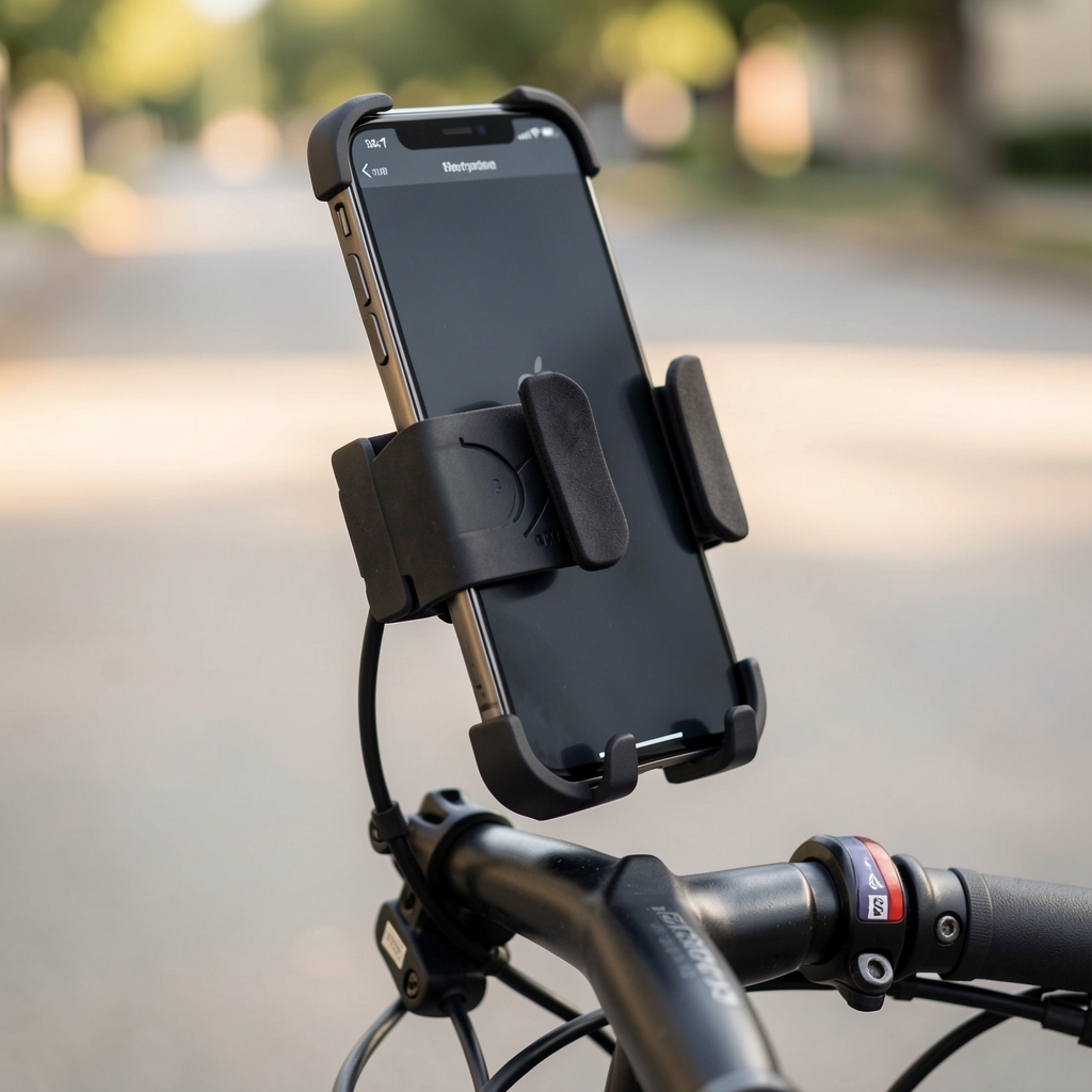 Suport smartphone Quad Lock Bike Kit universal negru cu montare pe ghidon și protecție anti-vibrații, compatibil toate tipurile de telefoane
