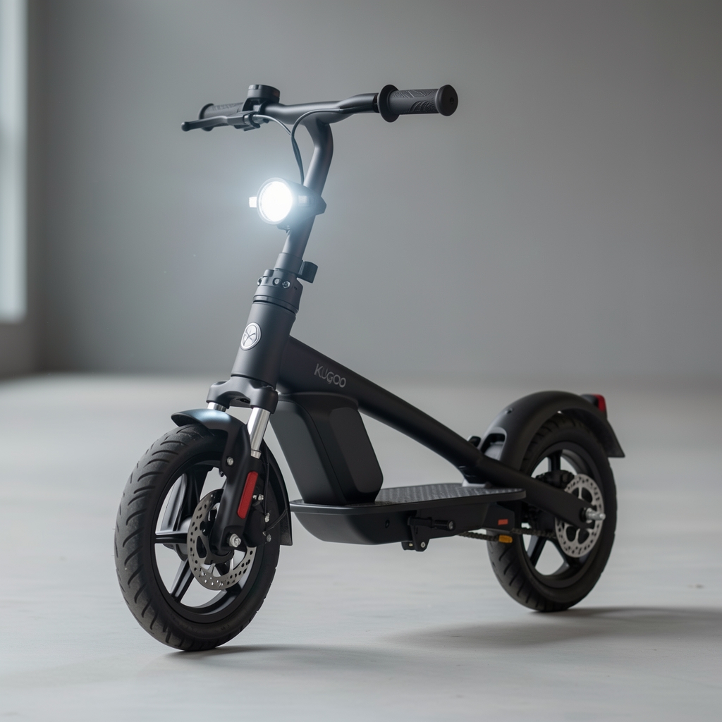 Trotinetă electrică Kugoo M4 Pro neagră compactă cu roți de 10 inch, frână pe disc față-spate și far LED puternic